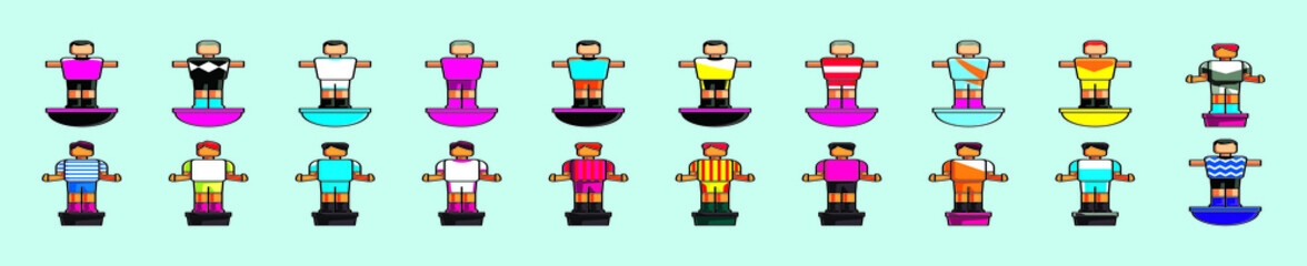 set of football player cartoon icon design template with various models. vector illustration isolated on blue background