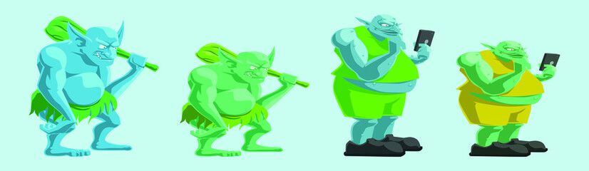 set of monster icon design template with various models. vector illustration isolated on blue background