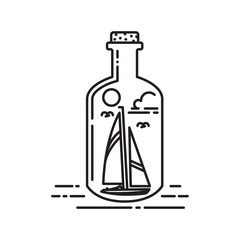 monoline design of sailing ship in bottle vector illustration