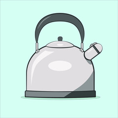 metal teapot with a whistle on a blue background