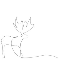 Christmas deer line draw. Vector illustration