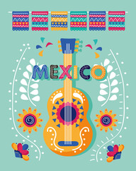 mexico celebration day lettering with guitar instrument