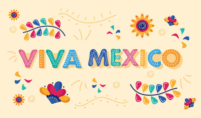 viva mexico celebration day lettering with flowers garden