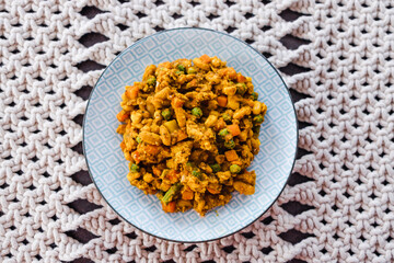 plant-based food, vegan garden vegetable and cannellini beans mix with cajun spices