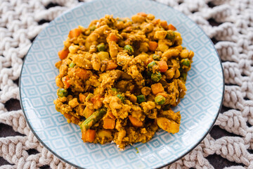 plant-based food, vegan garden vegetable and cannellini beans mix with cajun spices