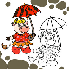 Vector bull symbol of the year 2021. Clipart in color and black and white. Chinese new year, Christmas. Design element for calendar and souvenir products, children's coloring pages