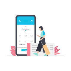 vector women use smartphone for order tickets online flat illustration concept