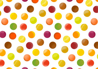 水彩　秋色　暖色　水玉　watercolor 　seamless pattern　polka dots
