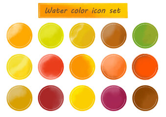 水彩　 秋色　暖色　 丸　アイコン　セット　watercolor 　circle　icon