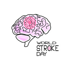 World Stroke Day, Schematic representation of the human brain and hemorrhage, thematic inscription, vector illustration for design