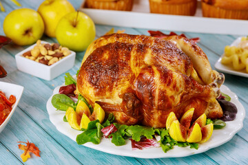 Homemade roasted turkey for Thanksgiving Day.