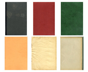 Paper and textile textures set. Blank retro pages and old book covers. Rough faded canvas surface. Perfect for background and vintage style design. Empty place for text.
