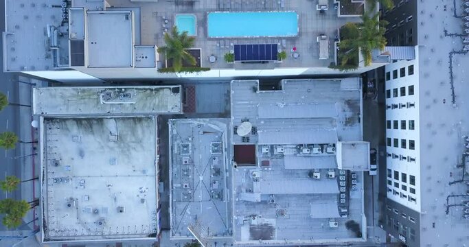 Long Beach, California / USA - Aerial Drone Shot of Rooftops in Downtown Long Beach