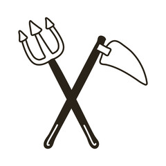 devil trydent fork and scythe line style icon