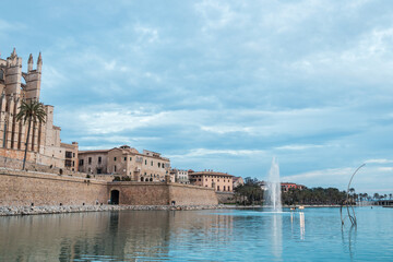 Beautiful view of the Palma Cathedral in Palma de Mallorca, Balearic Islands, Spain