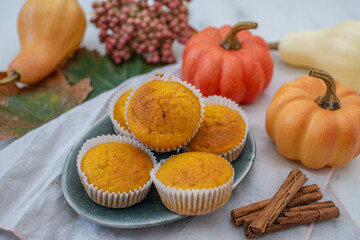 sweet home made vanilla pumpkin muffins on a table