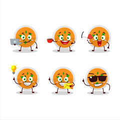 Naklejka premium Mashed orange potatoes cartoon character with various types of business emoticons