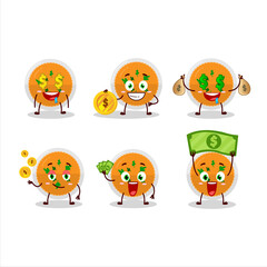 Mashed orange potatoes cartoon character with cute emoticon bring money