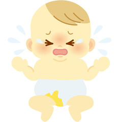 おむつ姿のおしめ汚れで泣く表情の赤ちゃん＿ベビー全身イラスト62