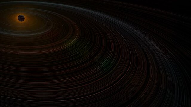 Saturn.Sci Fi cosmic technological futuristic HUD background.Saturn's circular,elliptical rings.Blue background with light flare.3D CG graphic.Planet Saturn's rings.RED