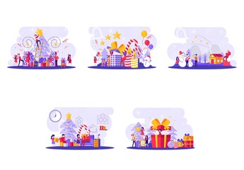tiny people illustration with the concept of a Christmas theme. Vector illustration