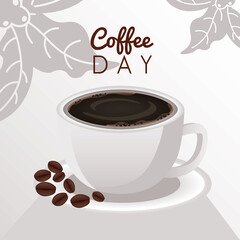 international coffee day celebration with cup and beans