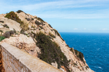 Beautiful view over the water and mountains of Mirador Es Colomer, Cap de Formentor, Palma de Mallorca, Balearic Islands, Spain