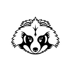 Head of a Japanese Raccoon Dog or Tanuki Front View Mascot Black and White