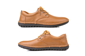 New brown men leather shoes. Studio shot isolated on white