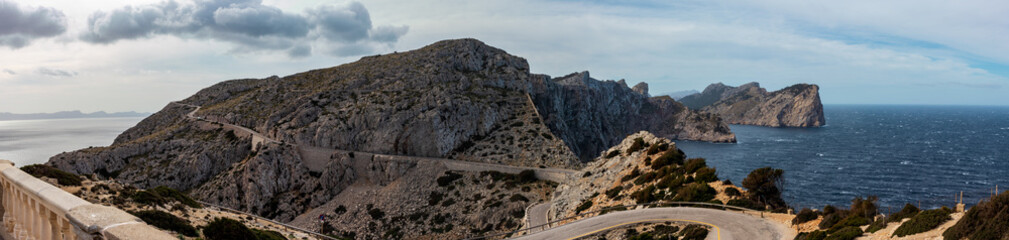 Beautiful view over the water and mountains of Mirador Es Colomer, Cap de Formentor, Palma de Mallorca, Balearic Islands, Spain