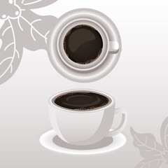 international coffee day celebration with cups and leafs air view