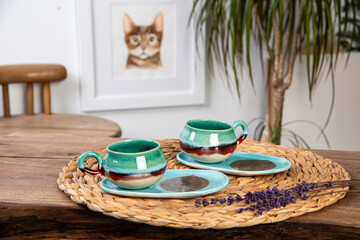 ceramic coffee cups on the table