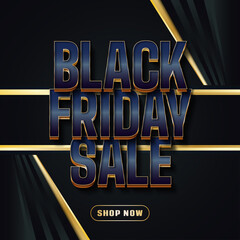 Black Friday sale banner with 3d blue and gold text on dark background