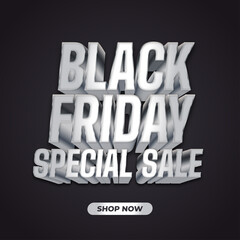 Black Friday sale banner with 3d silver text on dark background