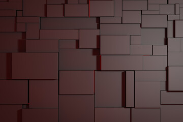 Dark cubes with glowing stripes, abstraction, technology. 3d rendering.