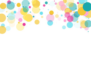Memphis round confetti festive background in cyan blue, pink and yellow. Childish pattern vector.