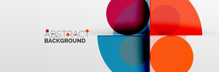 Bright color circles, abstract round shapes and triangles composition with shadow effects. Vector modern geometric design template