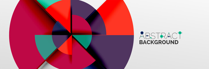 Fototapeta premium Bright color circles, abstract round shapes and triangles composition with shadow effects. Vector modern geometric design template