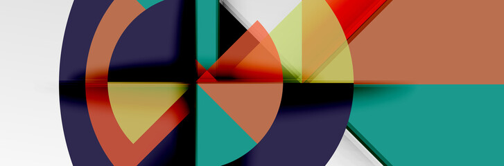 Obraz premium Bright color circles, abstract round shapes and triangles composition with shadow effects. Vector modern geometric design template