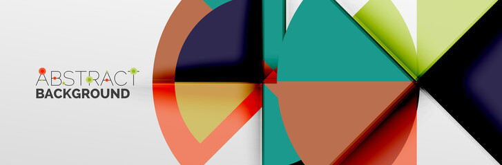 Bright color circles, abstract round shapes and triangles composition with shadow effects. Vector modern geometric design template