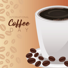 international coffee day celebration with cup and beans pattern
