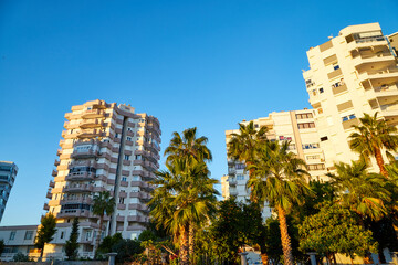 Fototapeta premium Modern and new apartment building and blue sky background