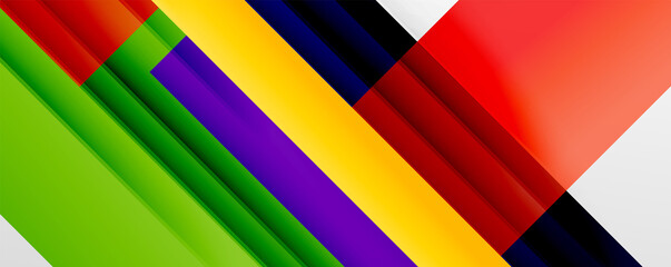 Geometric abstract backgrounds with shadow lines, modern forms, rectangles, squares and fluid gradients. Bright colorful stripes cool backdrops