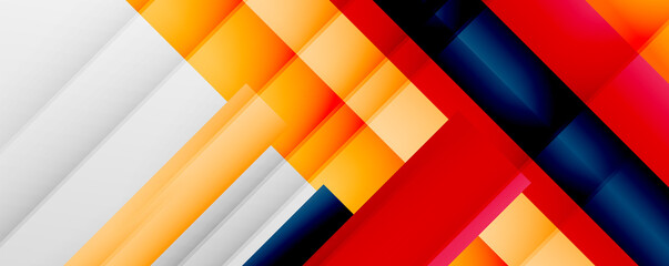 Geometric abstract backgrounds with shadow lines, modern forms, rectangles, squares and fluid gradients. Bright colorful stripes cool backdrops