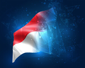 vector flag, virtual abstract 3D object from triangular polygons on a blue background