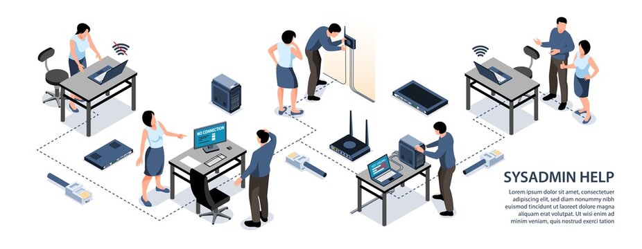 Sysadmin Isometric Infographics