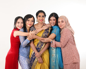 outh east Asian Malay Chinese Indian race ethnic origin woman wearing dress costume baju kurung...