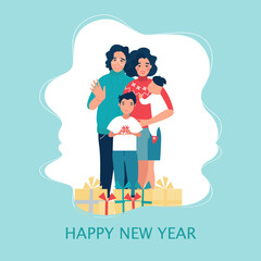 Happy family at christmas. Cute vector illustration in flat style