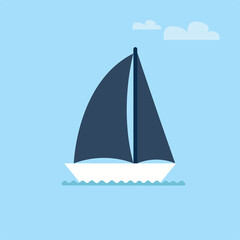 Sailing boat on the sea. Vector illustration. Flat style