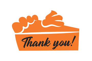 Happy Thanksgiving Day. Orange pumpkin pie. Autumn holiday. Sticker, label isolated on white background.